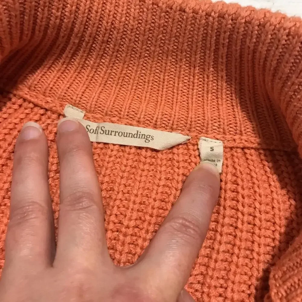 Soft Surroundings Long Line Tunic‎ Knit Sweater Peach Pockets Cotton Size Small